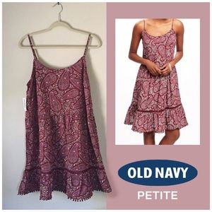 Old Navy Pom-Pom Swing Dress in Red/Purple Paisley